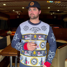Load image into Gallery viewer, Christmas sweater, nautical christmas, santa, captain sweater, christmas bells, ship wheel, qualified captain christmas, black friday, mens sweater, mens christmas sweater, ugly christmas sweater
