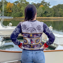 Load image into Gallery viewer, Christmas sweater, nautical christmas, santa, captain sweater, christmas bells, ship wheel, qualified captain christmas, black friday, womens sweater, womens christmas sweater, ugly christmas sweater
