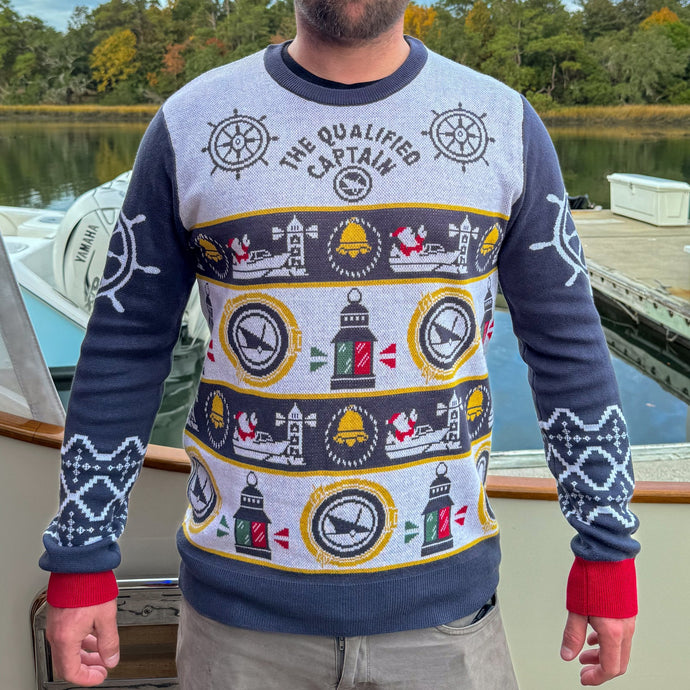 Christmas sweater, nautical christmas, santa, captain sweater, christmas bells, ship wheel, qualified captain christmas, black friday